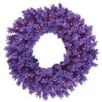 Vickerman 24" Artificial Flocked Purple Wreath 50 Purple Miniature Lights